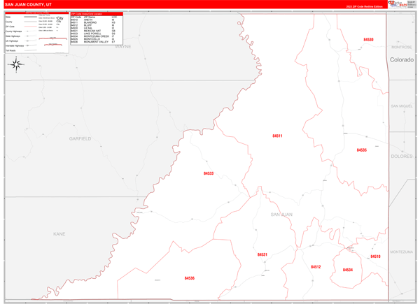 San Juan County Digital Map Red Line Style